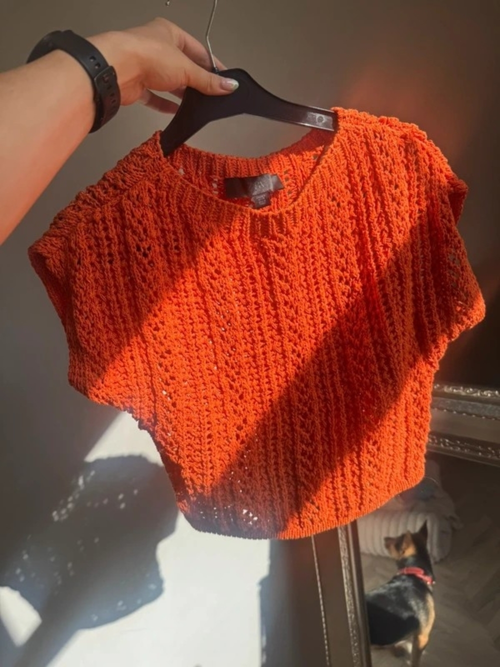 Zara Orange Cropped Knit Short-Sleeve Top